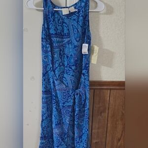 Emma James Blue Paisley Sleeveless Dress with Tie Waist